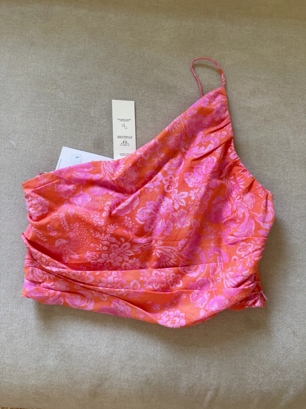 Zara Pink Floral Print on Orange Skater Top